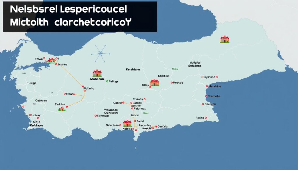 Image of a map of Turkey highlighting popular regions for property investment