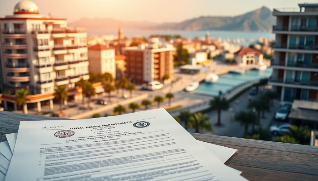 Legal requirements for holiday lets in a picturesque Mediterranean coastal town of Antalya, Turkey. A detailed document showcasing various regulations and guidelines for operating vacation rentals, set against a backdrop of sun-drenched Antalya cityscape. The foreground features a stack of official papers with seals and stamps, conveying the official and formal nature of the subject matter. The middle ground depicts a modern apartment building with balconies overlooking the seaside promenade, hinting at the type of properties covered. The background showcases the iconic landmarks of Antalya, such as the historic old town and the Taurus Mountains, establishing the geographical context. The lighting is natural and warm, creating a welcoming atmosphere suitable for a tourist-focused article.