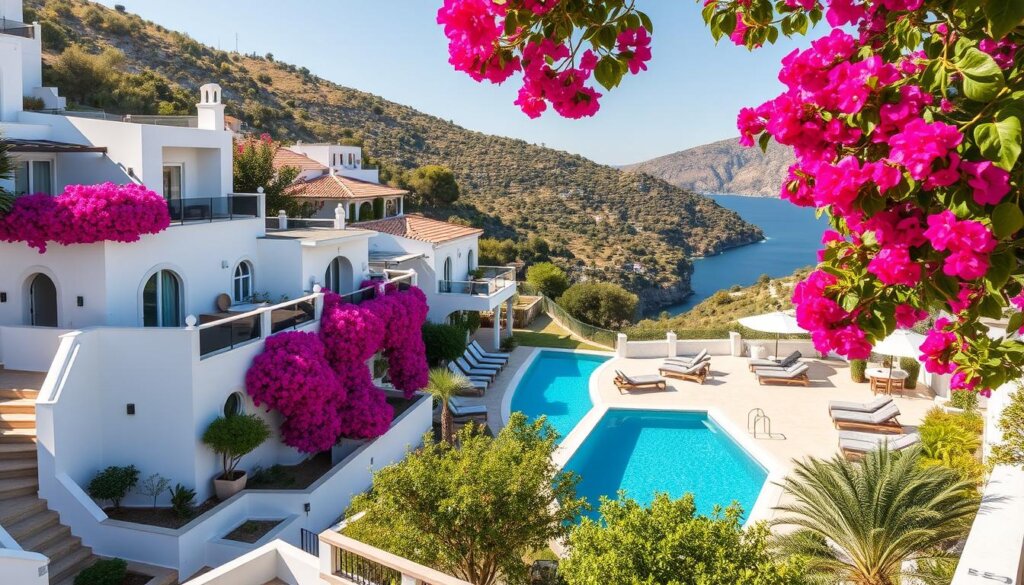 A stunning array of luxurious Kalkan villas nestled along the breathtaking Turkish Riviera, bathed in warm Mediterranean sunlight. Elegant whitewashed facades adorned with vibrant bougainvillea cascade down the hillside, offering sweeping views of the azure Aegean. Expansive terraces and infinity pools invite guests to revel in the serene ambiance, while contemporary interiors seamlessly blend modern comforts with traditional Turkish charm. Manicured gardens and inviting alfresco dining areas create a refined, yet relaxed atmosphere, perfect for savoring the local cuisine and making lasting memories. This hand-picked selection of Kalkan's finest villas promises an unparalleled holiday experience, immersed in the region's captivating natural beauty.