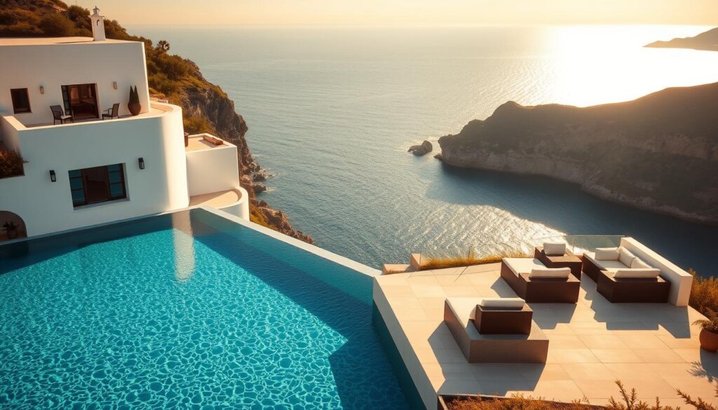 villa with pool and sea view